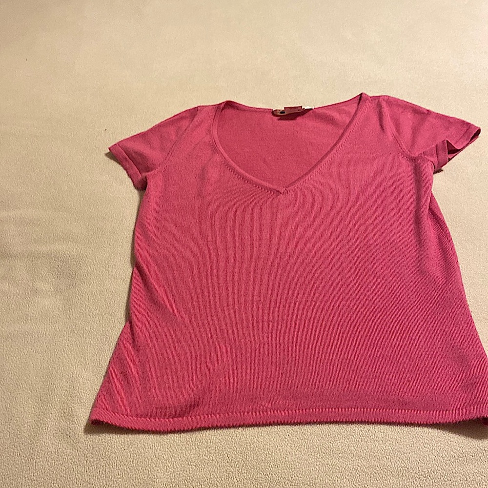 Oscar de la Renta Silk and Cashmere Short Sleeve V Neck Sweater Size Medium
